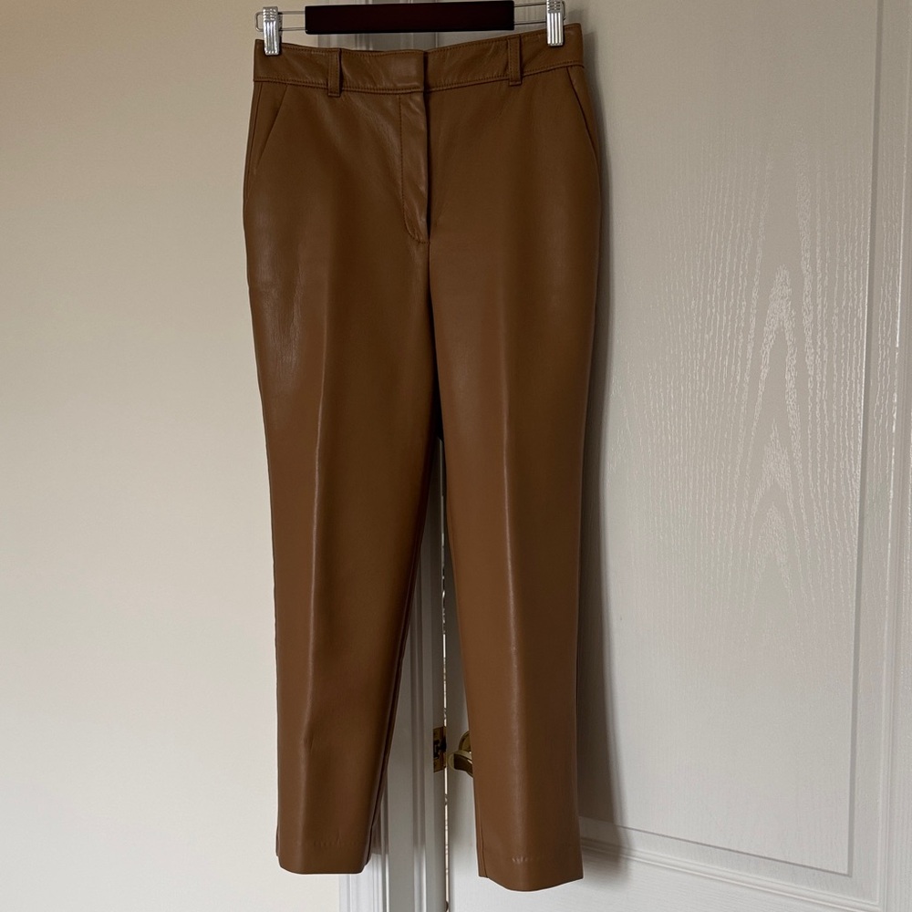 Babaton Tan Faux Leather Tailored Pants